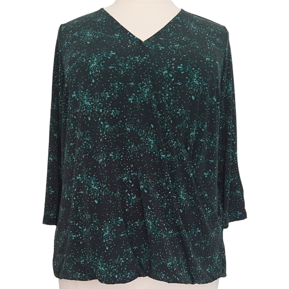 41 Hawthorn Green Abstract Speckled Surplice Neck Faux Wrap Blouse Stitch Fix - Picture 1 of 8